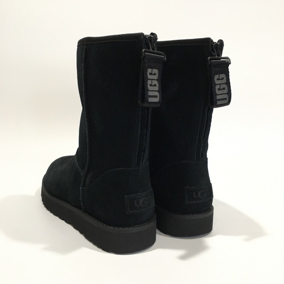 UGG Classic Short Logo Zip Boots 1122672 -Black Suede -Women’s US 9 -NEW - Picture 2 of 8